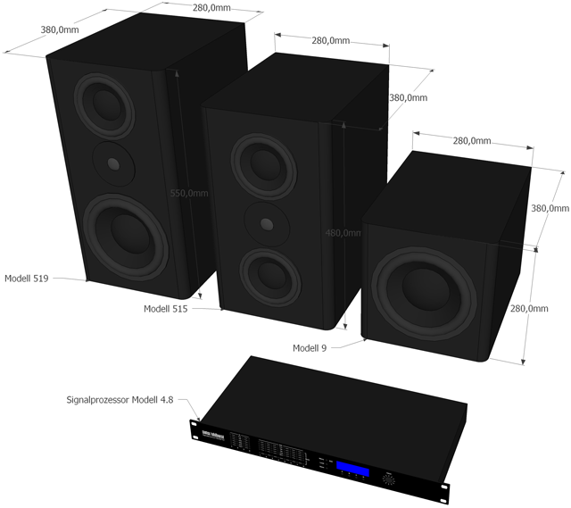 Model 519, Model 515, Model 9 and the Signal Processor 4.8 with dimensions